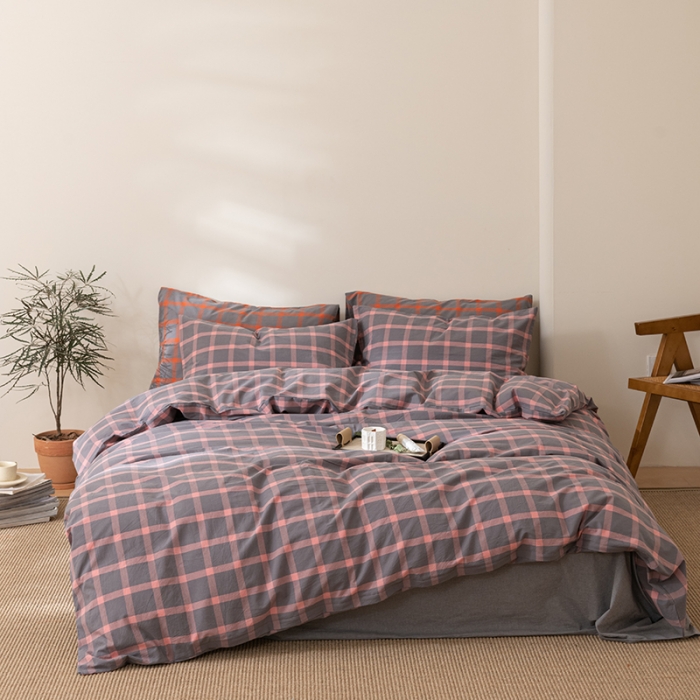 91家纺网 家纺一手货源 找家纺 棉邦 2023新款A类全棉色织水洗棉四件套 洛桑粉