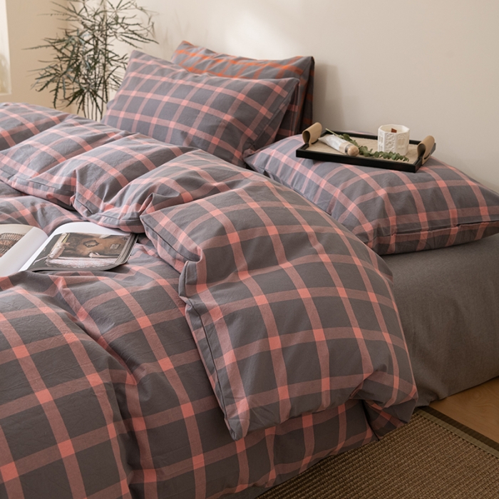 91家纺网 家纺一手货源 找家纺 棉邦 2023新款A类全棉色织水洗棉四件套 洛桑粉