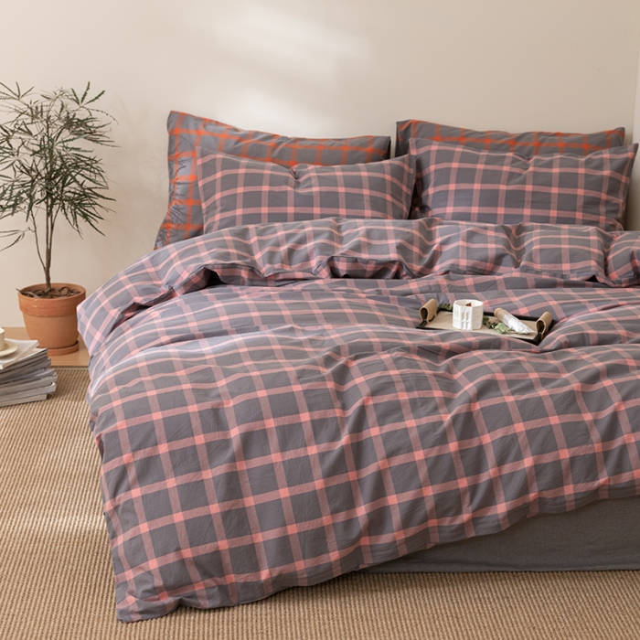 91家纺网 家纺一手货源 找家纺 棉邦 2023新款A类全棉色织水洗棉四件套 洛桑粉