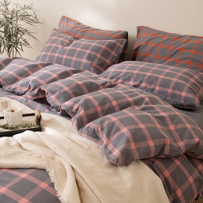 91家纺网 家纺一手货源 找家纺 棉邦 2023新款A类全棉色织水洗棉四件套 洛桑粉