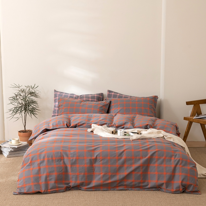 91家纺网 家纺一手货源 找家纺 棉邦 2023新款A类全棉色织水洗棉四件套 洛桑桔