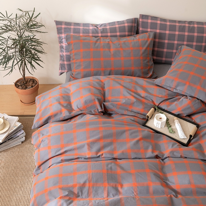 91家纺网 家纺一手货源 找家纺 棉邦 2023新款A类全棉色织水洗棉四件套 洛桑桔