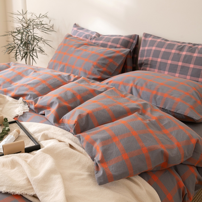 91家纺网 家纺一手货源 找家纺 棉邦 2023新款A类全棉色织水洗棉四件套 洛桑桔