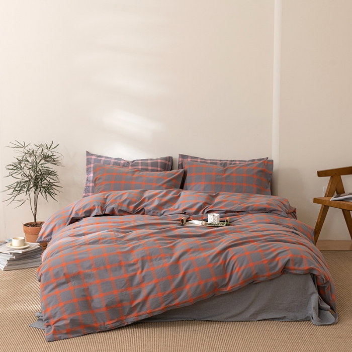 91家纺网 家纺一手货源 找家纺 棉邦 2023新款A类全棉色织水洗棉四件套 洛桑桔