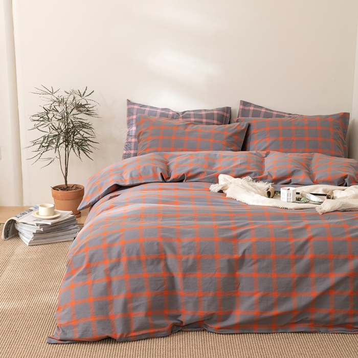 91家纺网 家纺一手货源 找家纺 棉邦 2023新款A类全棉色织水洗棉四件套 洛桑桔