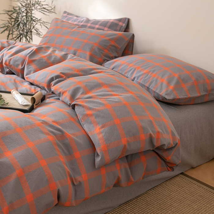 91家纺网 家纺一手货源 找家纺 棉邦 2023新款A类全棉色织水洗棉四件套 洛桑桔