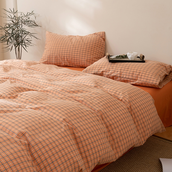 91家纺网 家纺一手货源 找家纺 棉邦 2023新款A类全棉色织水洗棉四件套 梦想橙