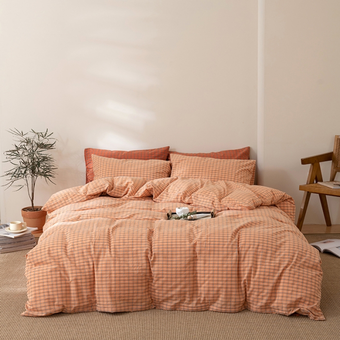 91家纺网 家纺一手货源 找家纺 棉邦 2023新款A类全棉色织水洗棉四件套 梦想橙