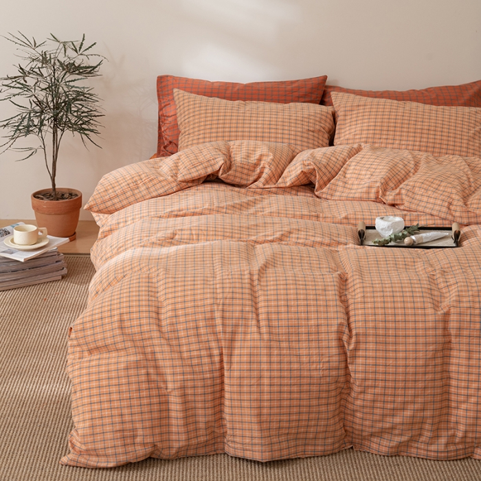 91家纺网 家纺一手货源 找家纺 棉邦 2023新款A类全棉色织水洗棉四件套 梦想橙