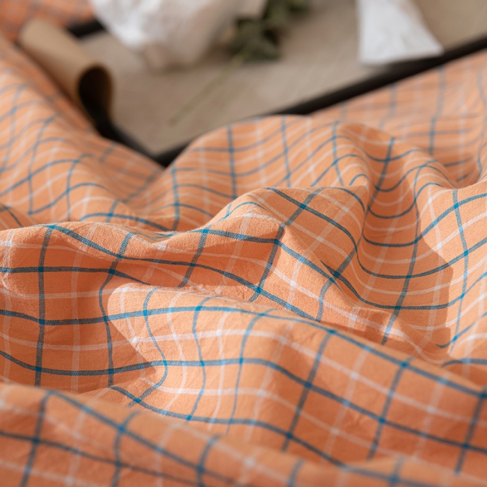 91家纺网 家纺一手货源 找家纺 棉邦 2023新款A类全棉色织水洗棉四件套 梦想橙