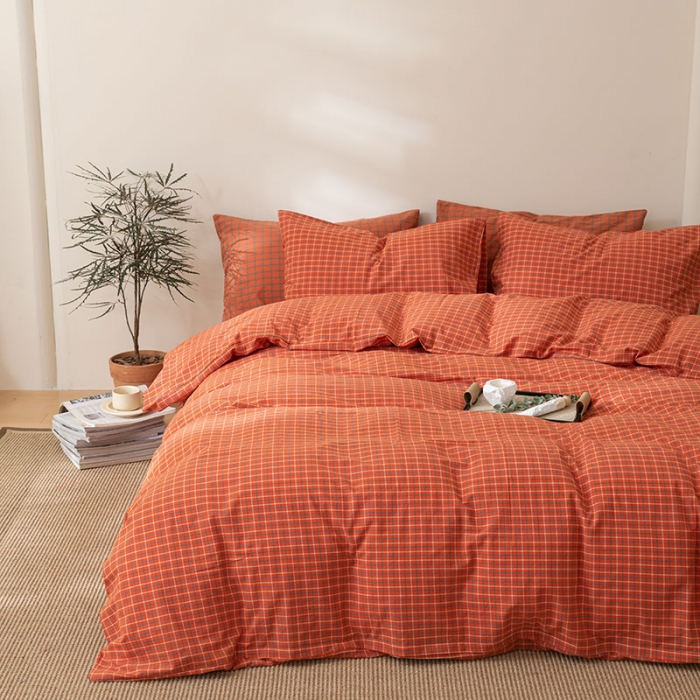 91家纺网 家纺一手货源 找家纺 棉邦 2023新款A类全棉色织水洗棉四件套 梦想桔