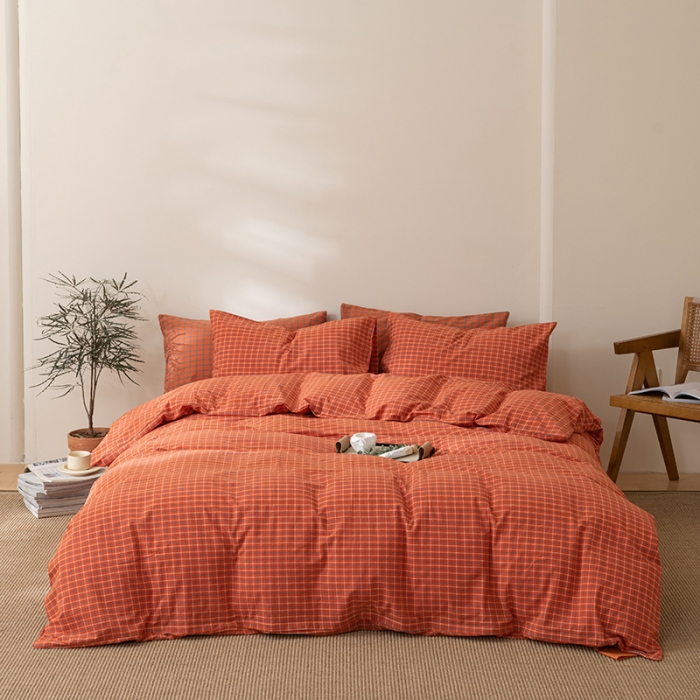 91家纺网 家纺一手货源 找家纺 棉邦 2023新款A类全棉色织水洗棉四件套 梦想桔