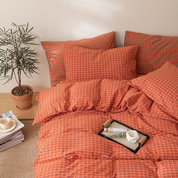 91家纺网 家纺一手货源 找家纺 棉邦 2023新款A类全棉色织水洗棉四件套 梦想桔