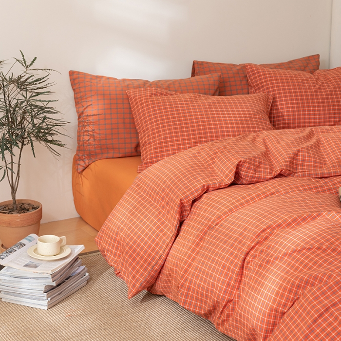 91家纺网 家纺一手货源 找家纺 棉邦 2023新款A类全棉色织水洗棉四件套 梦想桔