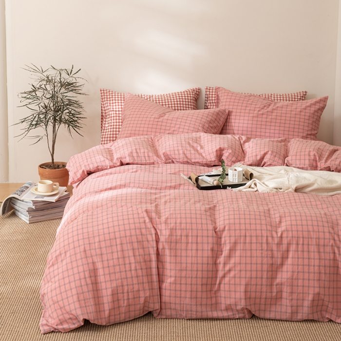 91家纺网 家纺一手货源 找家纺 棉邦 2023新款A类全棉色织水洗棉四件套 雅思粉