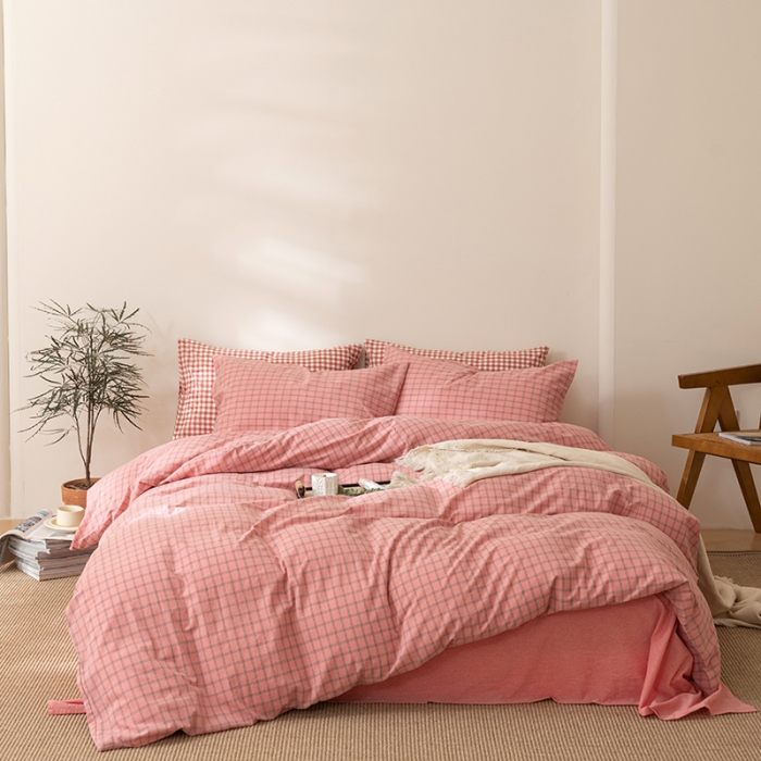 91家纺网 家纺一手货源 找家纺 棉邦 2023新款A类全棉色织水洗棉四件套 雅思粉