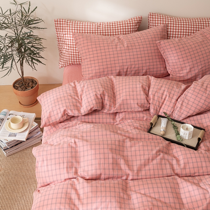 91家纺网 家纺一手货源 找家纺 棉邦 2023新款A类全棉色织水洗棉四件套 雅思粉