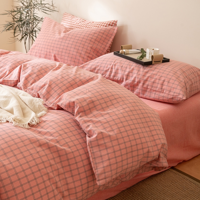 91家纺网 家纺一手货源 找家纺 棉邦 2023新款A类全棉色织水洗棉四件套 雅思粉