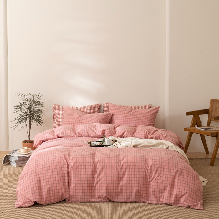 91家纺网 家纺一手货源 找家纺 棉邦 2023新款A类全棉色织水洗棉四件套 雅思粉