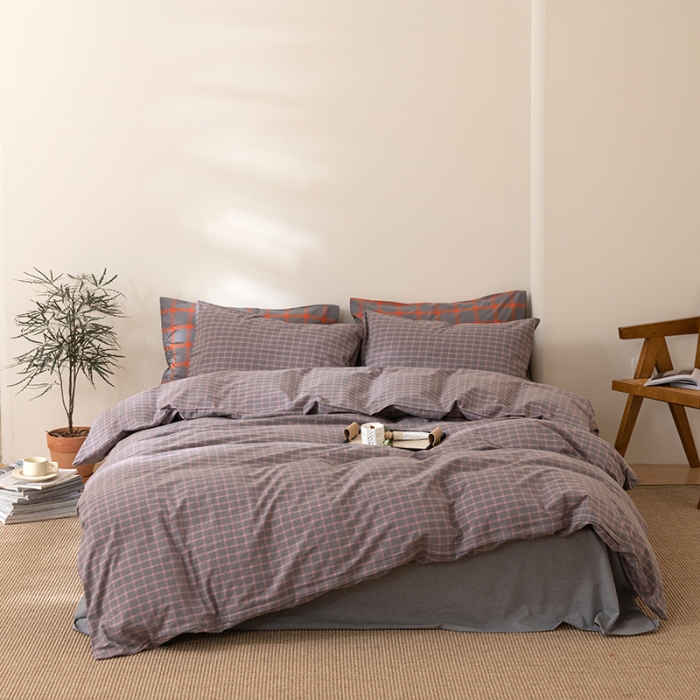 91家纺网 家纺一手货源 找家纺 棉邦 2023新款A类全棉色织水洗棉四件套 雅思灰