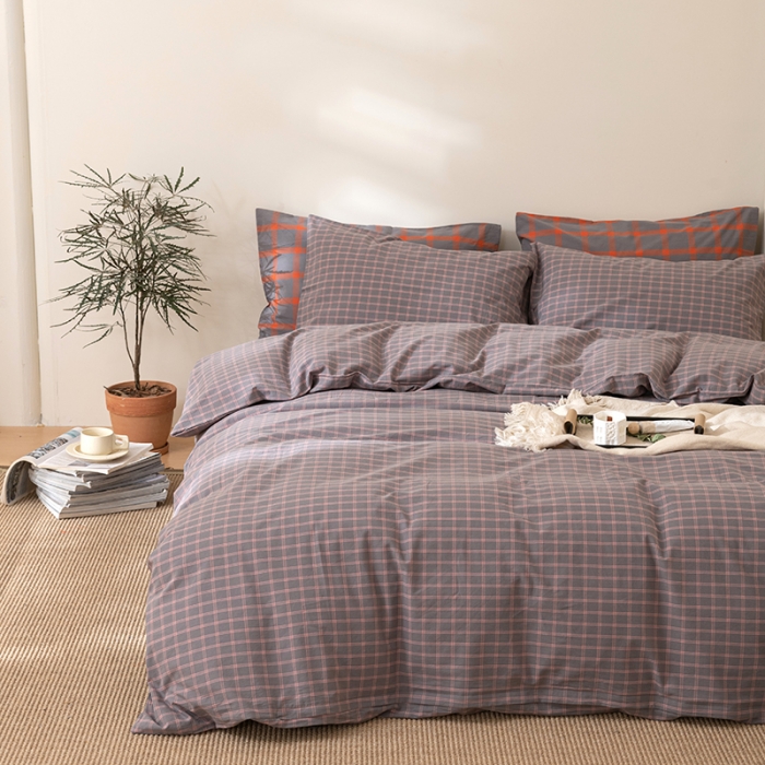 91家纺网 家纺一手货源 找家纺 棉邦 2023新款A类全棉色织水洗棉四件套 雅思灰