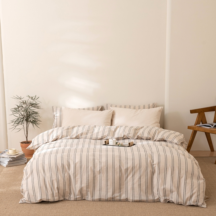 91家纺网 家纺一手货源 找家纺 棉邦 2023新款A类全棉色织水洗棉四件套 中古卡其