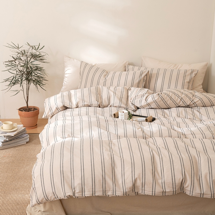 91家纺网 家纺一手货源 找家纺 棉邦 2023新款A类全棉色织水洗棉四件套 中古卡其