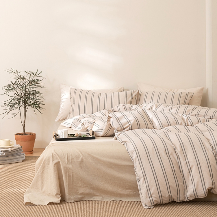 91家纺网 家纺一手货源 找家纺 棉邦 2023新款A类全棉色织水洗棉四件套 中古卡其