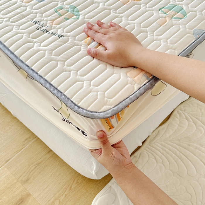 91家纺网 家纺一手货源 找家纺 纽缦 2023新款乳胶床笠四件套 小蘑菇