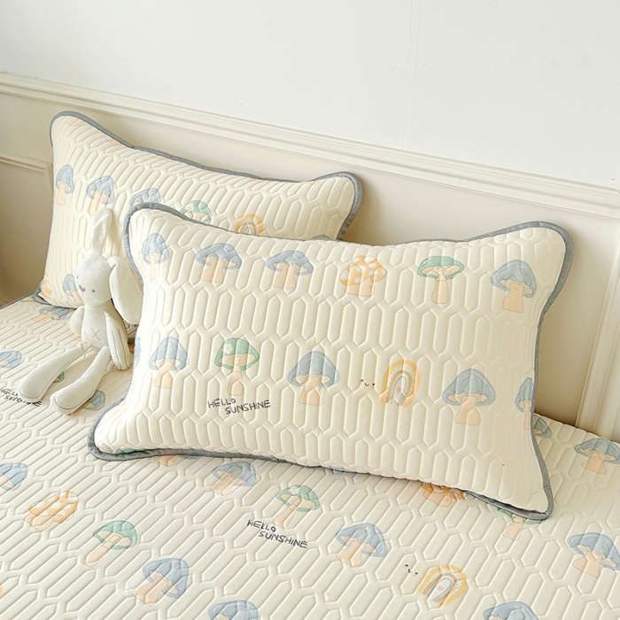 91家纺网 家纺一手货源 找家纺 纽缦 2023新款乳胶床笠四件套 小蘑菇