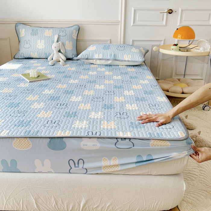 91家纺网 家纺一手货源 找家纺 纽缦 2023新款乳胶床笠四件套 小兔出没