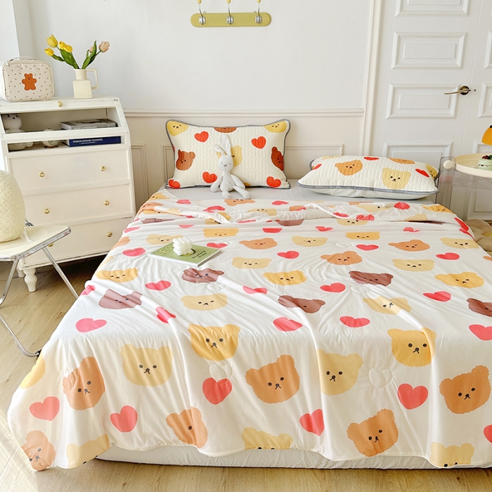 91家纺网 家纺一手货源 找家纺 纽缦 2023新款乳胶床笠四件套 晚安熊-米白