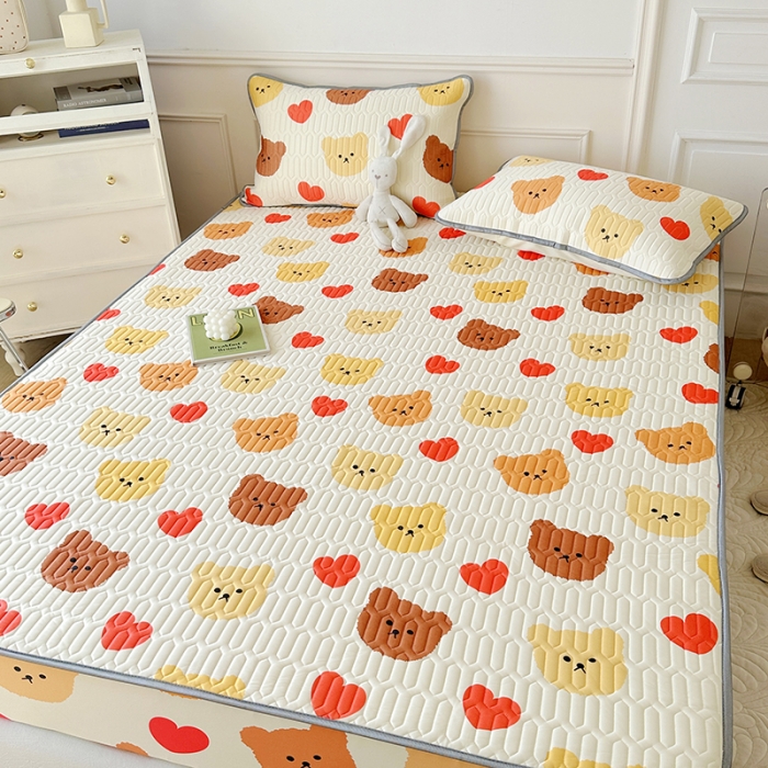 91家纺网 家纺一手货源 找家纺 纽缦 2023新款乳胶床笠四件套 晚安熊-米白