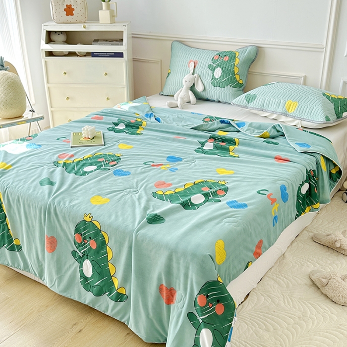 91家纺网 家纺一手货源 找家纺 纽缦 2023新款乳胶床笠四件套 小恐龙-绿