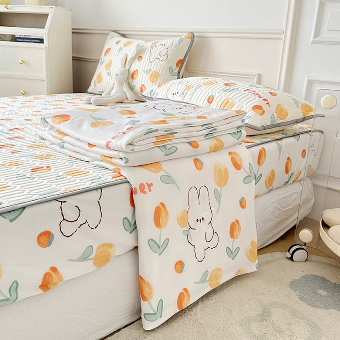 91家纺网 家纺一手货源 找家纺 纽缦 2023新款乳胶床笠四件套 兔精灵-奶白