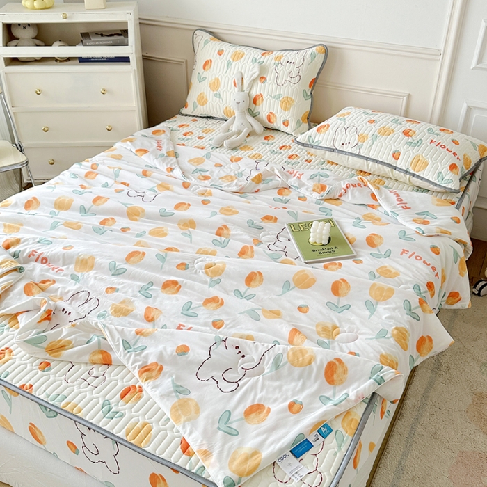 91家纺网 家纺一手货源 找家纺 纽缦 2023新款乳胶床笠四件套 兔精灵-奶白