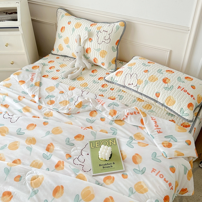 91家纺网 家纺一手货源 找家纺 纽缦 2023新款乳胶床笠四件套 兔精灵-奶白