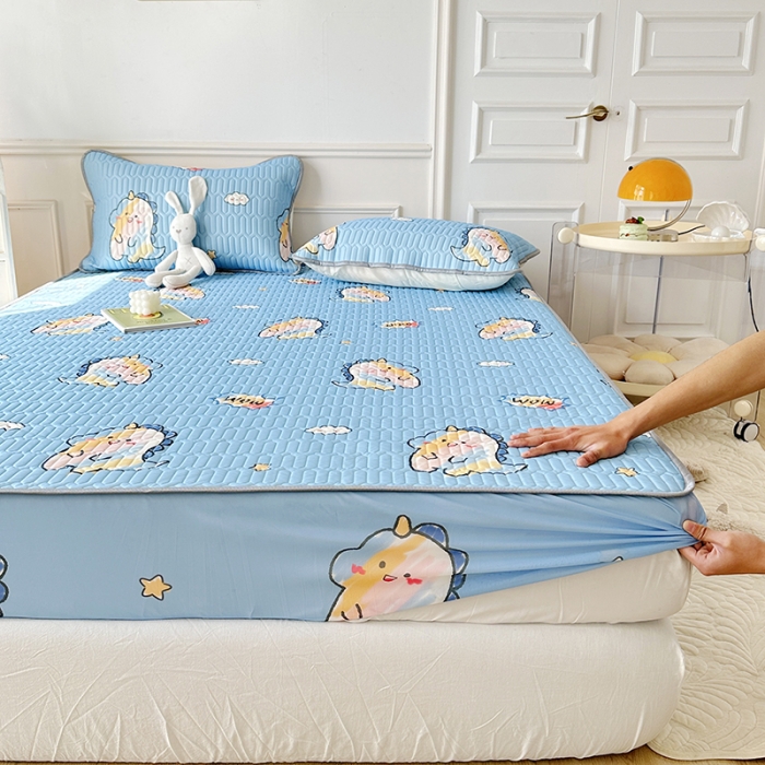 91家纺网 家纺一手货源 找家纺 纽缦 2023新款乳胶床笠四件套 欢乐奶龙