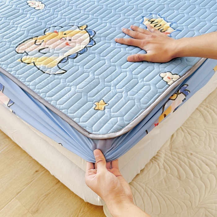 91家纺网 家纺一手货源 找家纺 纽缦 2023新款乳胶床笠四件套 欢乐奶龙