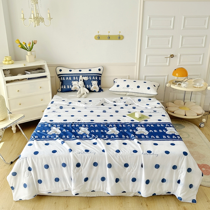 91家纺网 家纺一手货源 找家纺 纽缦 2023新款乳胶床笠四件套 萌小熊-蓝