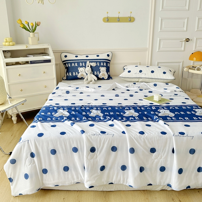 91家纺网 家纺一手货源 找家纺 纽缦 2023新款乳胶床笠四件套 萌小熊-蓝