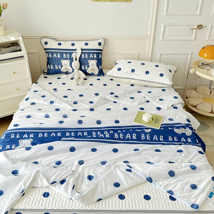 91家纺网 家纺一手货源 找家纺 纽缦 2023新款乳胶床笠四件套 萌小熊-蓝