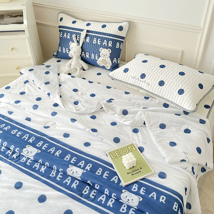 91家纺网 家纺一手货源 找家纺 纽缦 2023新款乳胶床笠四件套 萌小熊-蓝