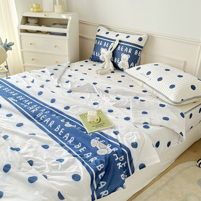 91家纺网 家纺一手货源 找家纺 纽缦 2023新款乳胶床笠四件套 萌小熊-蓝