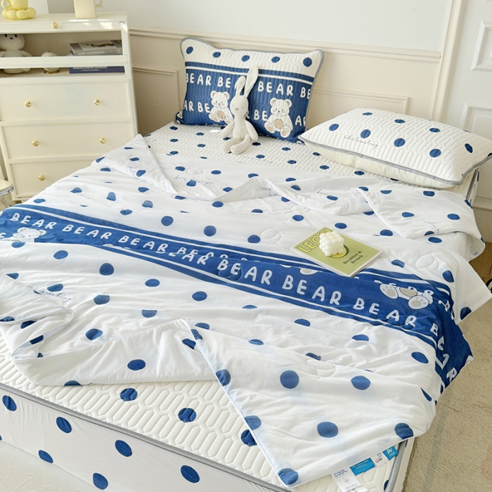 91家纺网 家纺一手货源 找家纺 纽缦 2023新款乳胶床笠四件套 萌小熊-蓝