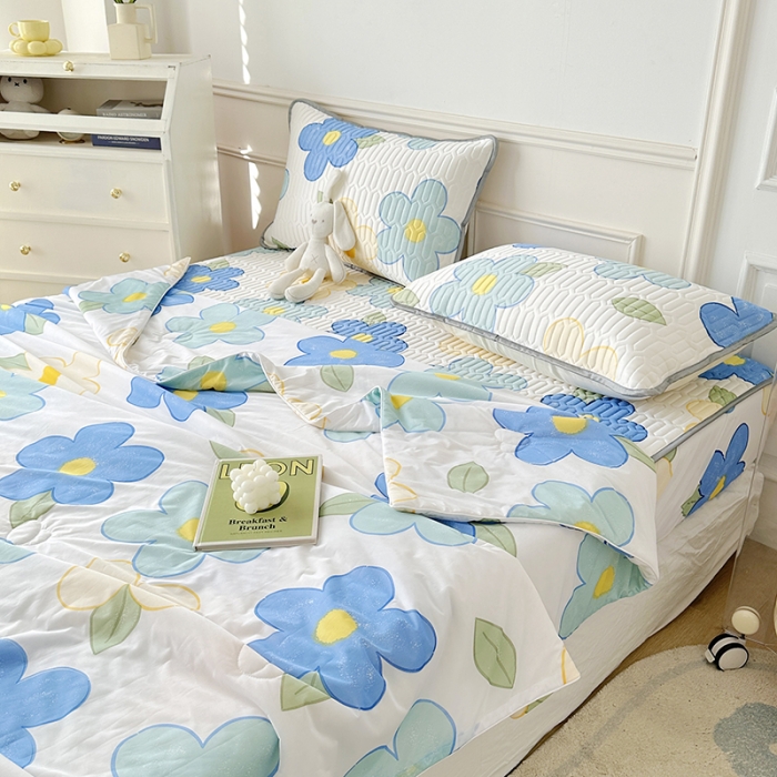 91家纺网 家纺一手货源 找家纺 纽缦 2023新款乳胶床笠四件套 花季-白蓝