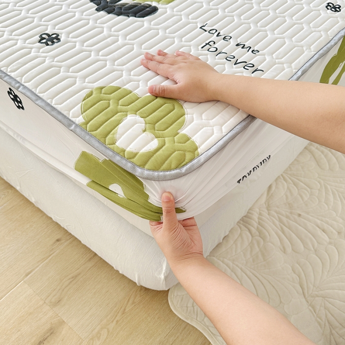 91家纺网 家纺一手货源 找家纺 纽缦 2023新款乳胶床笠四件套 花语-绿