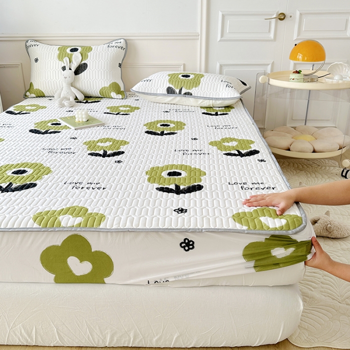 91家纺网 家纺一手货源 找家纺 纽缦 2023新款乳胶床笠四件套 花语-绿