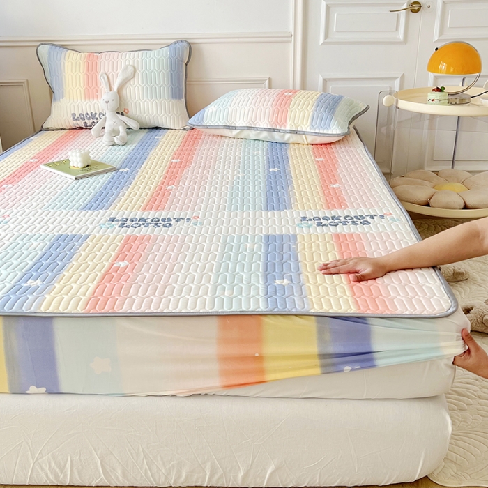 91家纺网 家纺一手货源 找家纺 纽缦 2023新款乳胶床笠四件套 彩虹语