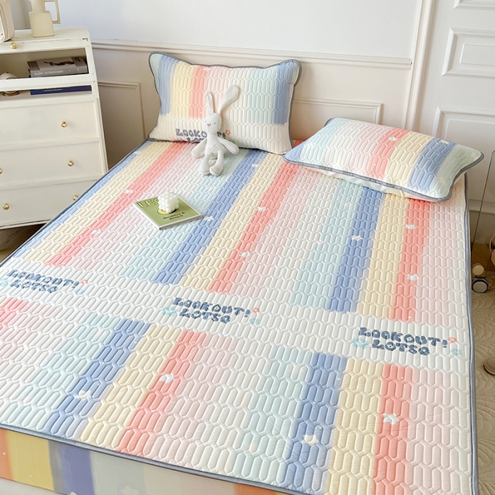 91家纺网 家纺一手货源 找家纺 纽缦 2023新款乳胶床笠四件套 彩虹语